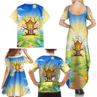 Quality Learning Center Family Matching Summer Maxi Dress and Hawaiian Shirt Funny Day Care Bright and Playful Branded