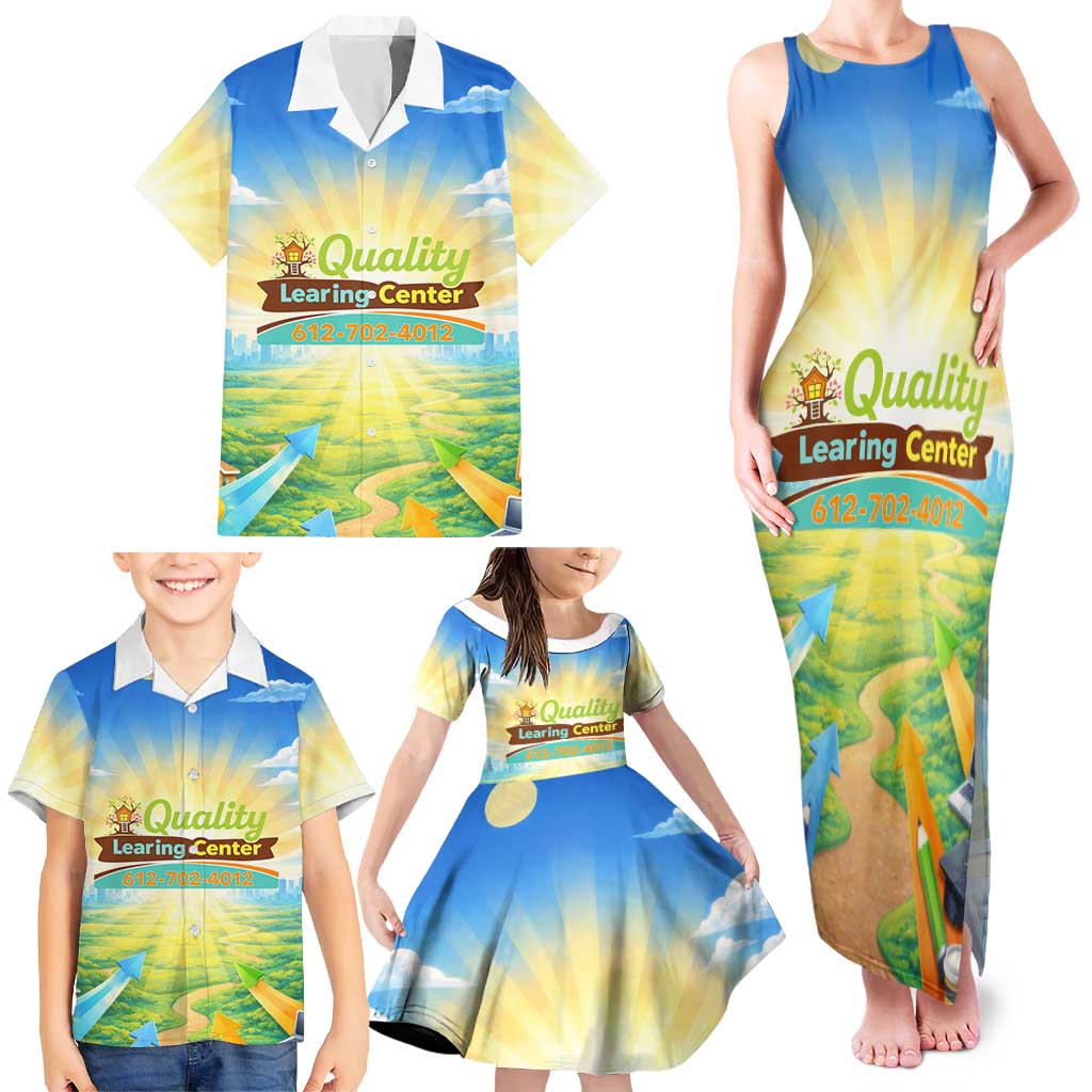 Quality Learning Center Family Matching Tank Maxi Dress and Hawaiian Shirt Funny Day Care Bright and Playful Branded