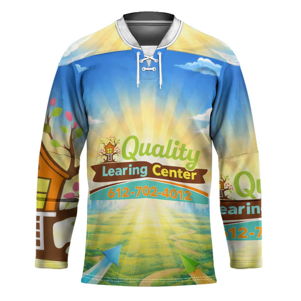 Quality Learning Center Hockey Jersey Funny Day Care Bright and Playful Branded