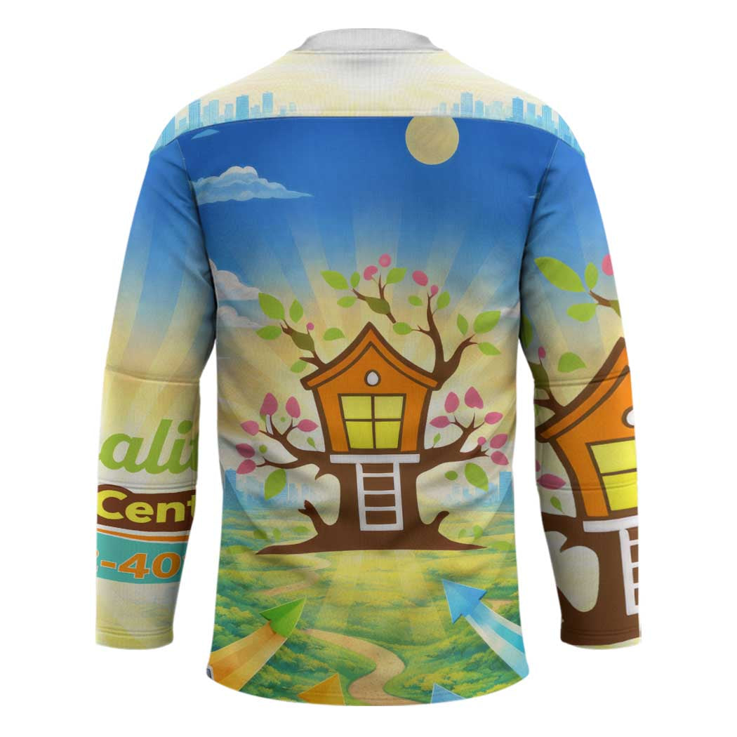 Quality Learning Center Hockey Jersey Funny Day Care Bright and Playful Branded