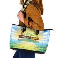 Quality Learning Center Leather Tote Bag Funny Day Care Bright and Playful Branded