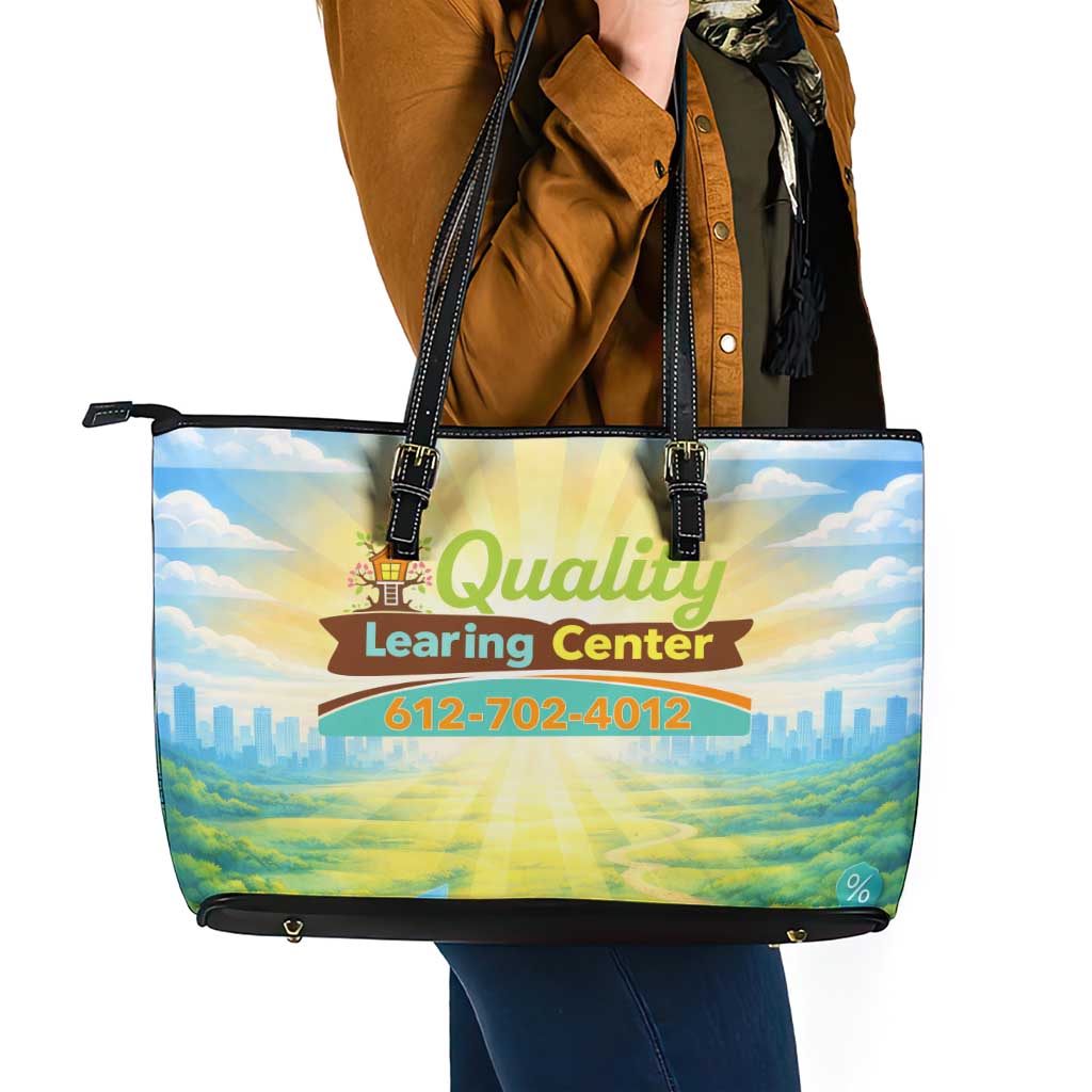 Quality Learning Center Leather Tote Bag Funny Day Care Bright and Playful Branded