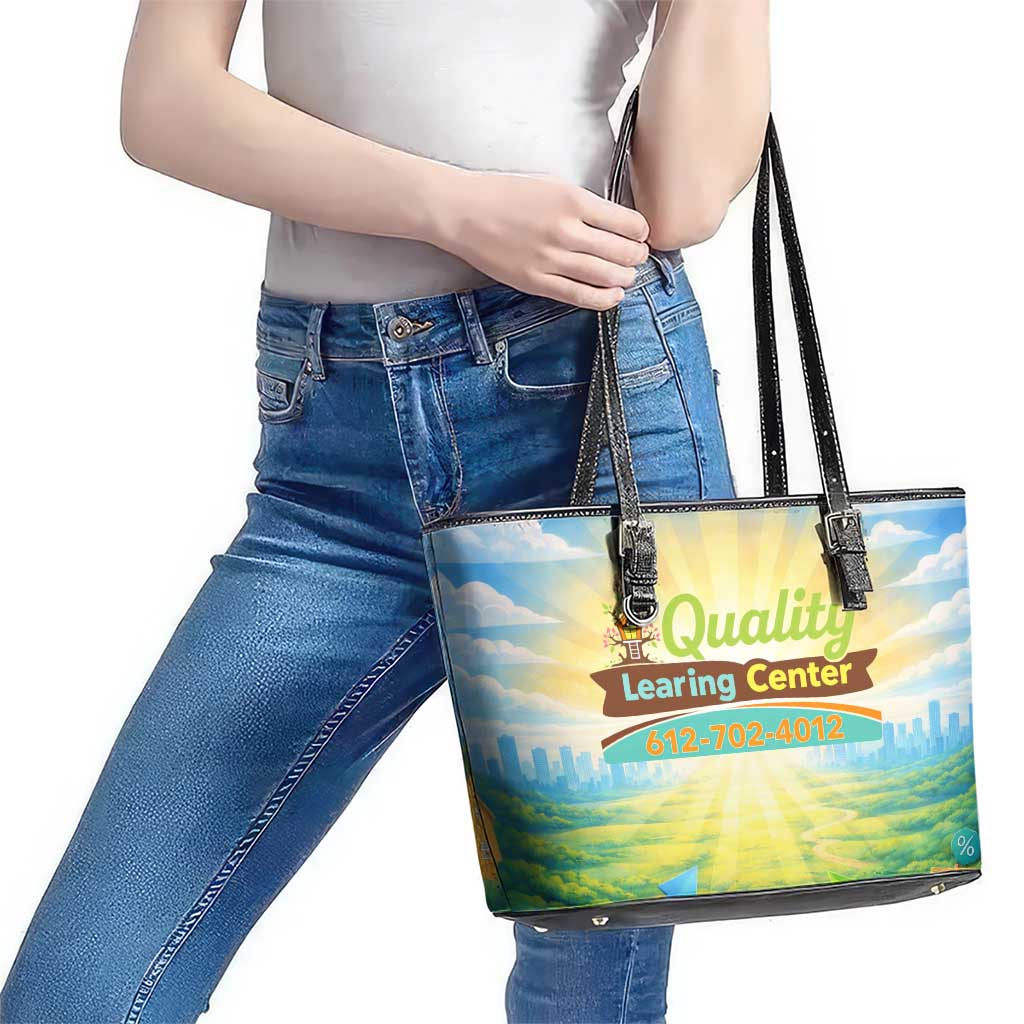 Quality Learning Center Leather Tote Bag Funny Day Care Bright and Playful Branded