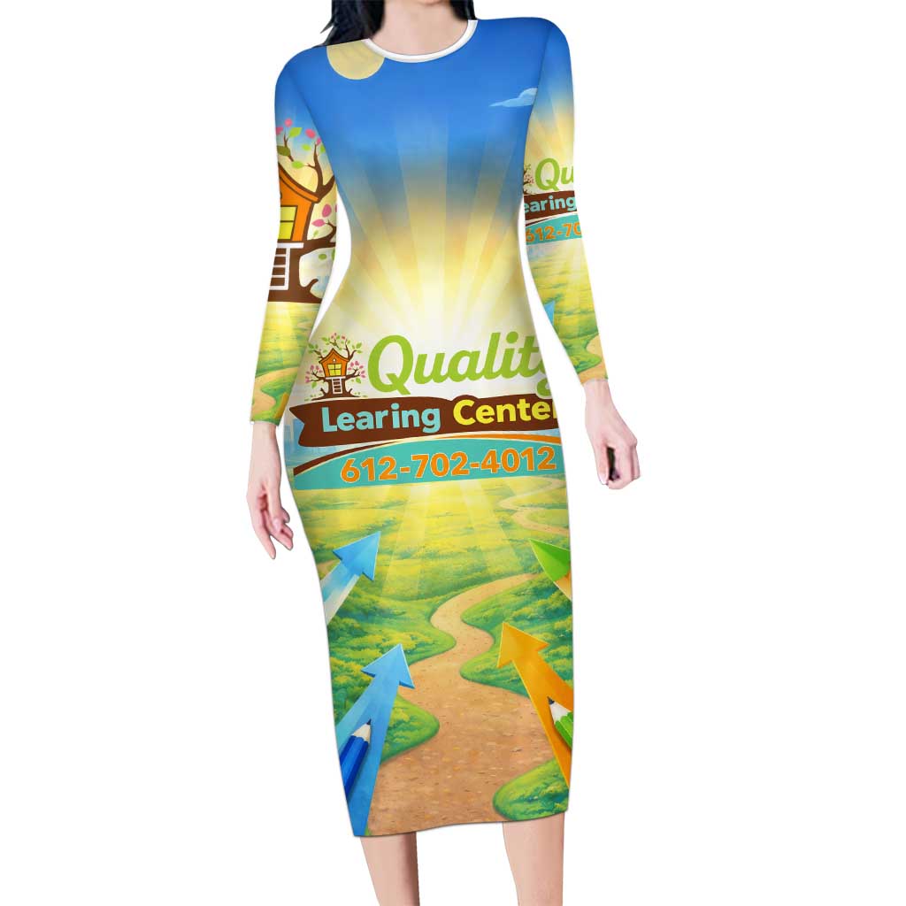 Quality Learning Center Long Sleeve Bodycon Dress Funny Day Care Bright and Playful Branded