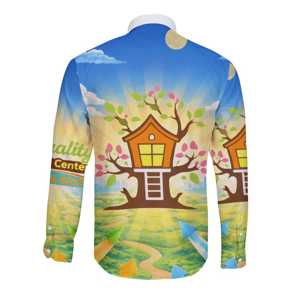 Quality Learning Center Long Sleeve Button Shirt Funny Day Care Bright and Playful Branded