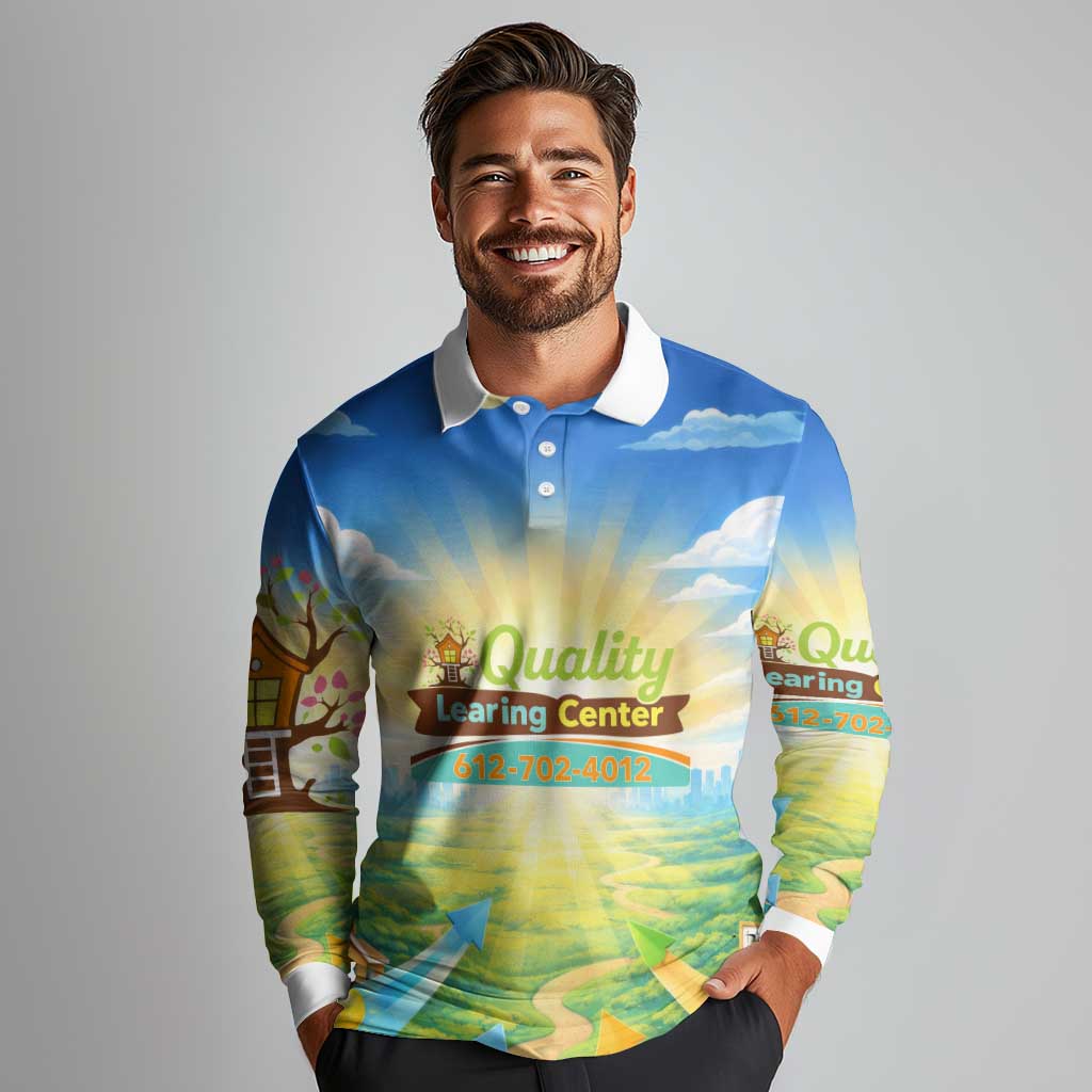 Quality Learning Center Long Sleeve Polo Shirt Funny Day Care Bright and Playful Branded