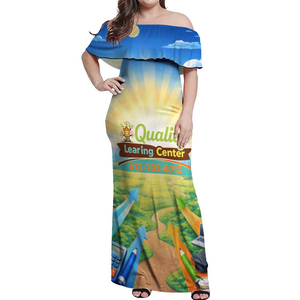 Quality Learning Center Off Shoulder Maxi Dress Funny Day Care Bright and Playful Branded