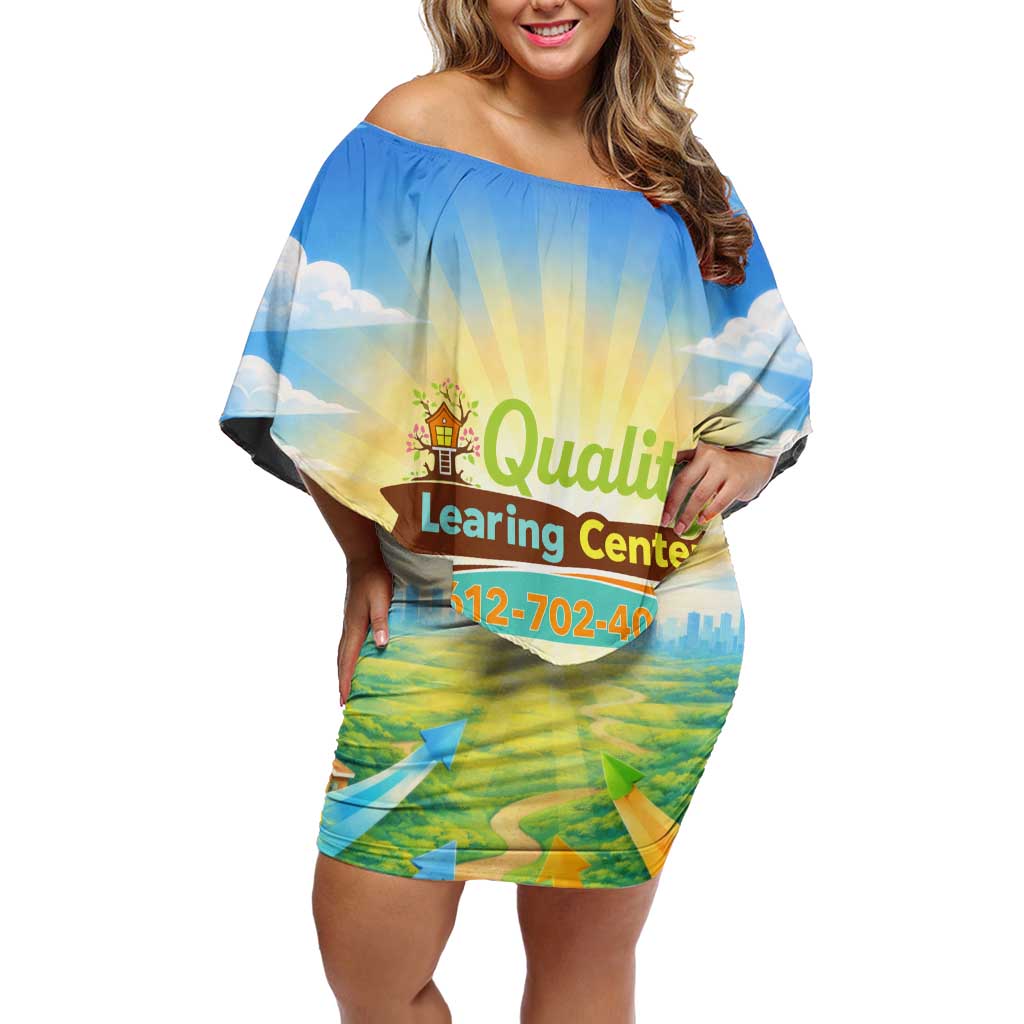 Quality Learning Center Off Shoulder Short Dress Funny Day Care Bright and Playful Branded