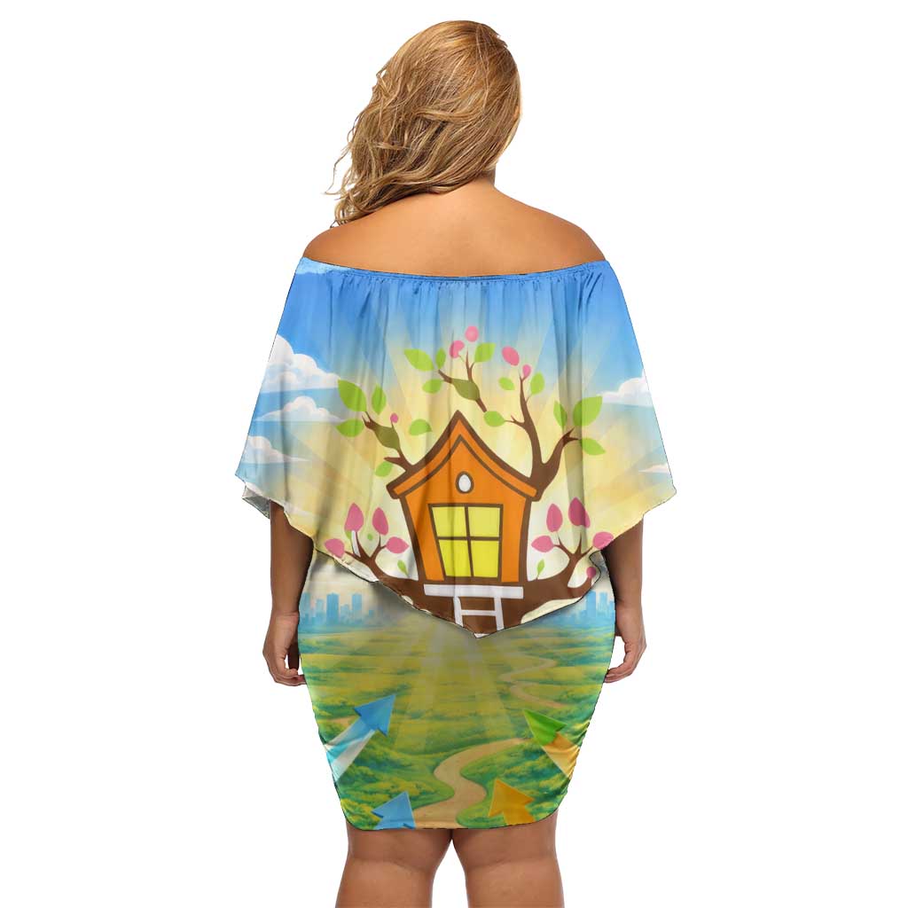 Quality Learning Center Off Shoulder Short Dress Funny Day Care Bright and Playful Branded