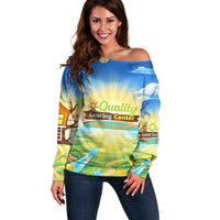 Quality Learning Center Off Shoulder Sweater Funny Day Care Bright and Playful Branded