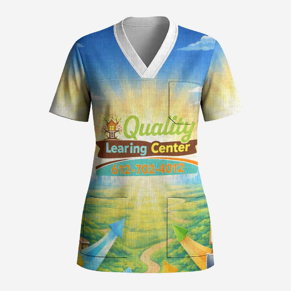 Quality Learning Center Scrub Top Funny Day Care Bright and Playful Branded