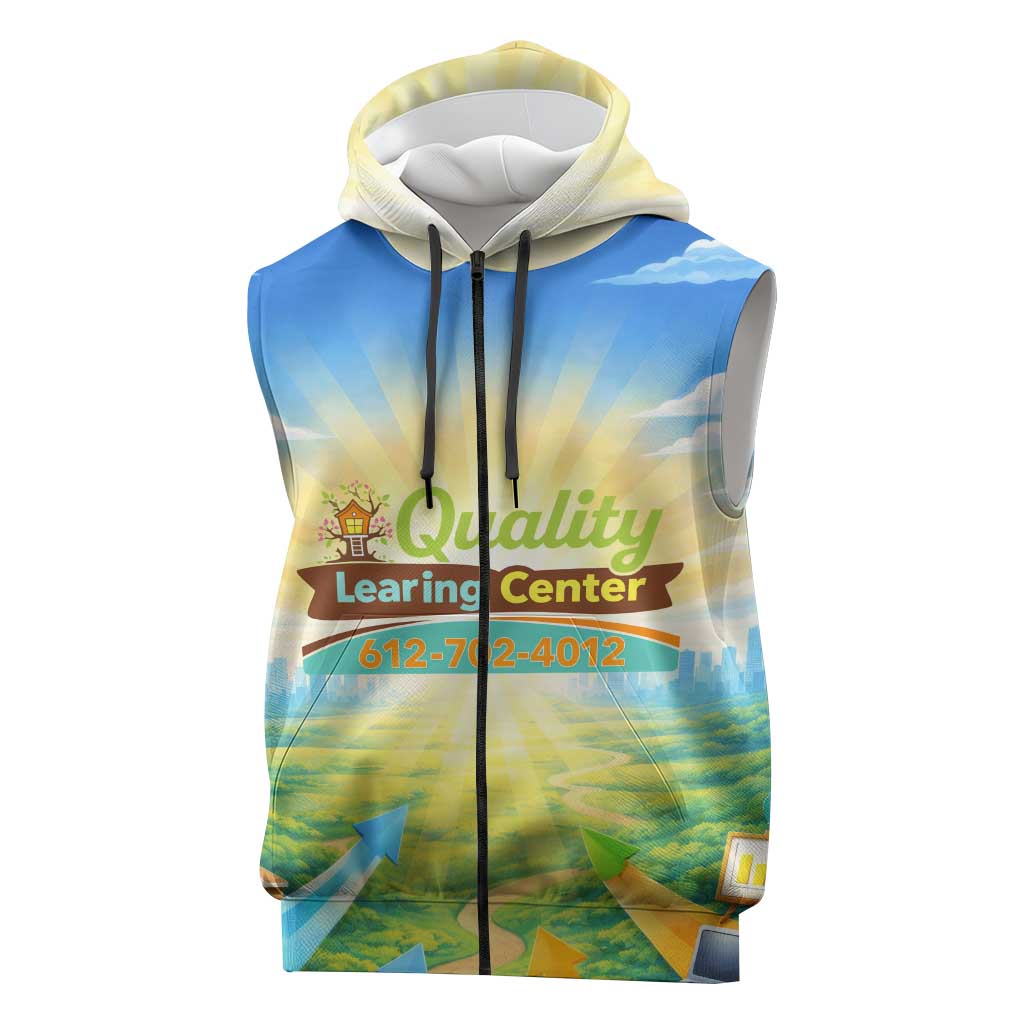 Quality Learning Center Sleeveless Zip Hoodie Funny Day Care Bright and Playful Branded