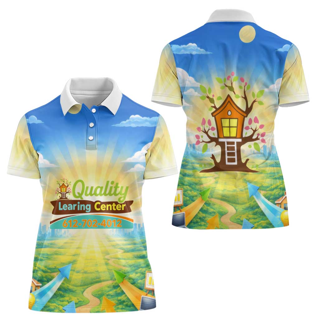 Quality Learning Center Women Polo Shirt Funny Day Care Bright and Playful Branded
