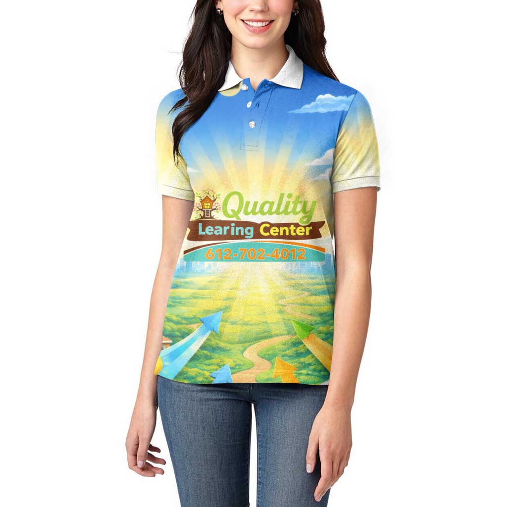 Quality Learning Center Women Polo Shirt Funny Day Care Bright and Playful Branded