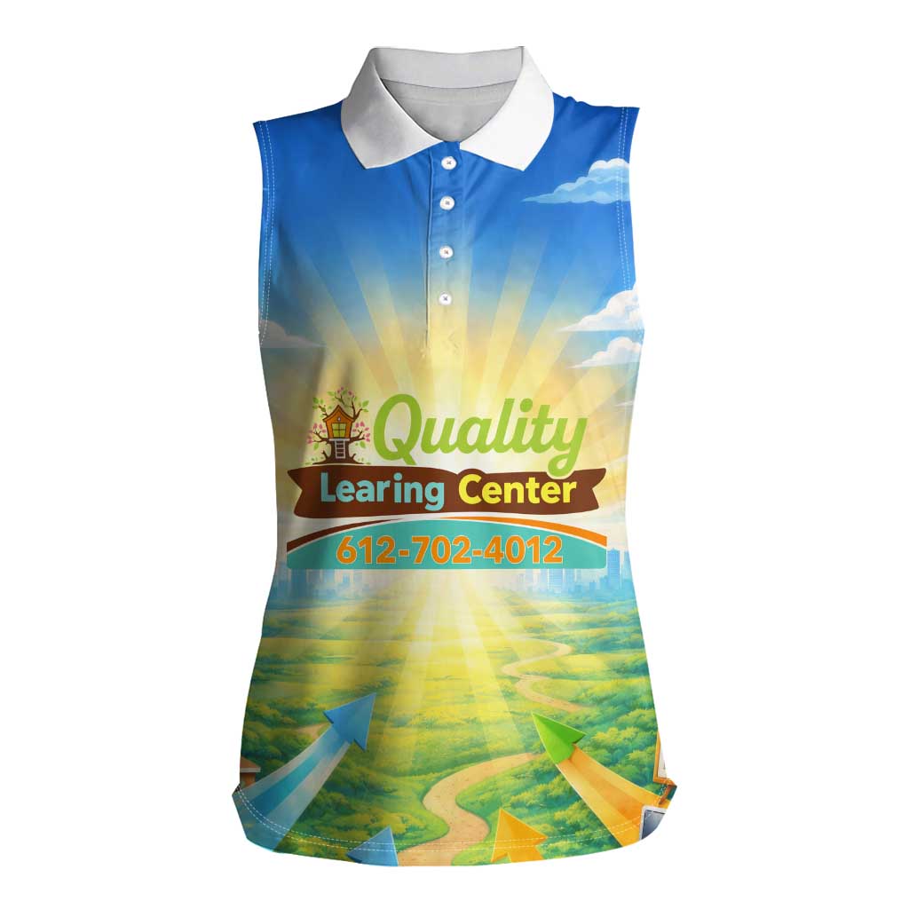Quality Learning Center Women Sleeveless Polo Shirt Funny Day Care Bright and Playful Branded