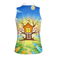 Quality Learning Center Women Sleeveless Polo Shirt Funny Day Care Bright and Playful Branded
