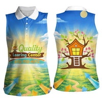 Quality Learning Center Women Sleeveless Polo Shirt Funny Day Care Bright and Playful Branded
