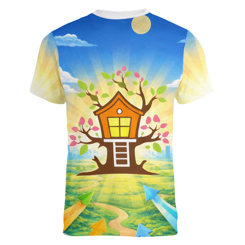 Quality Learning Center Women V-Neck T-Shirt Funny Day Care Bright and Playful Branded