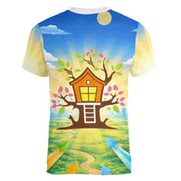 Quality Learning Center Women V-Neck T-Shirt Funny Day Care Bright and Playful Branded