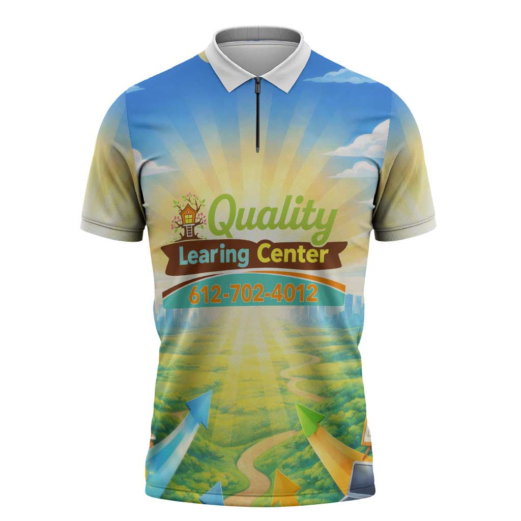 Quality Learning Center Zipper Polo Shirt Funny Day Care Bright and Playful Branded