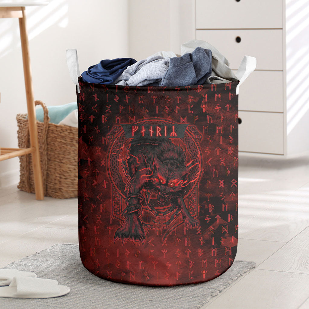 Fenrir Norse Wolf Laundry Basket Viking Runic Celtic Knot Dark Art