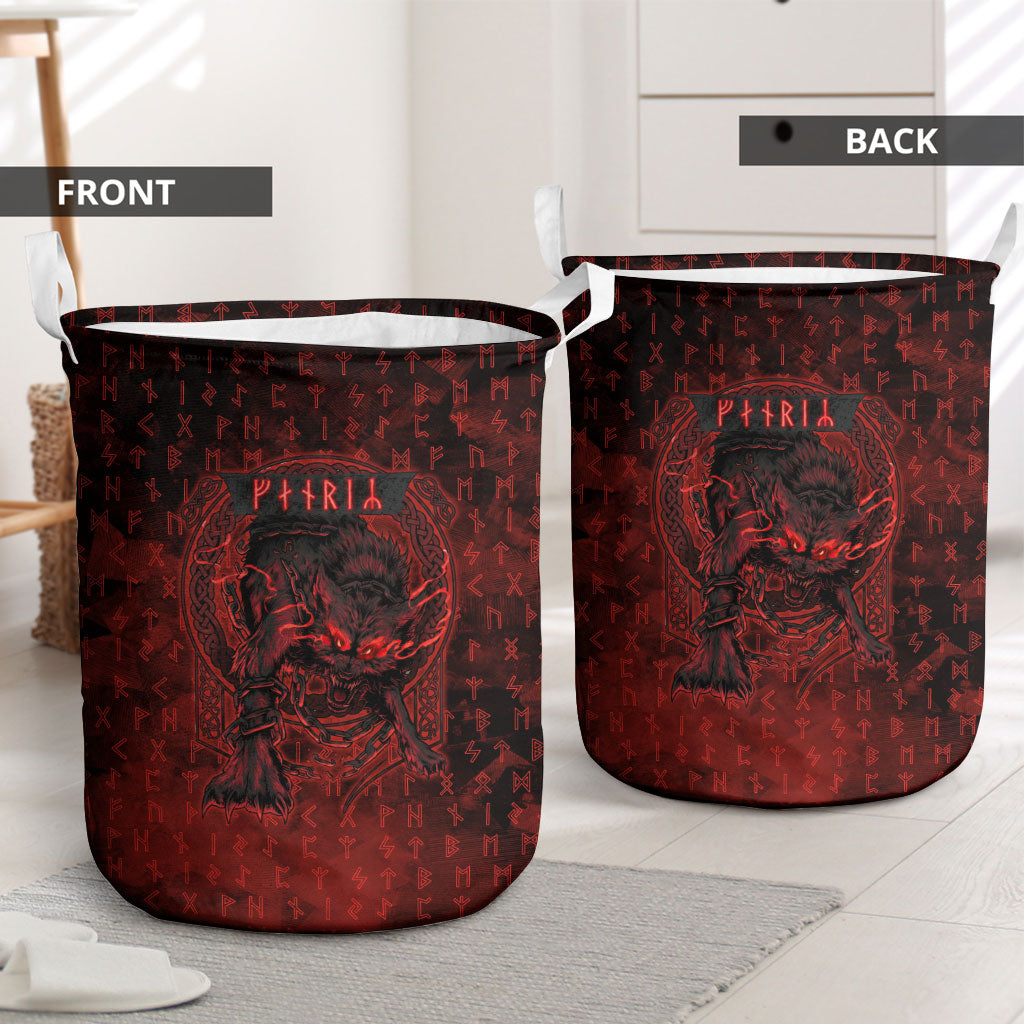 Fenrir Norse Wolf Laundry Basket Viking Runic Celtic Knot Dark Art