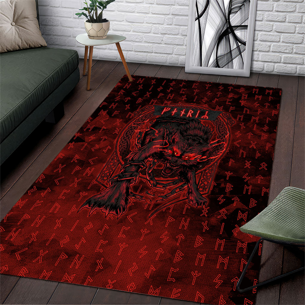 Fenrir Norse Wolf Area Rug Viking Runic Celtic Knot Dark Art
