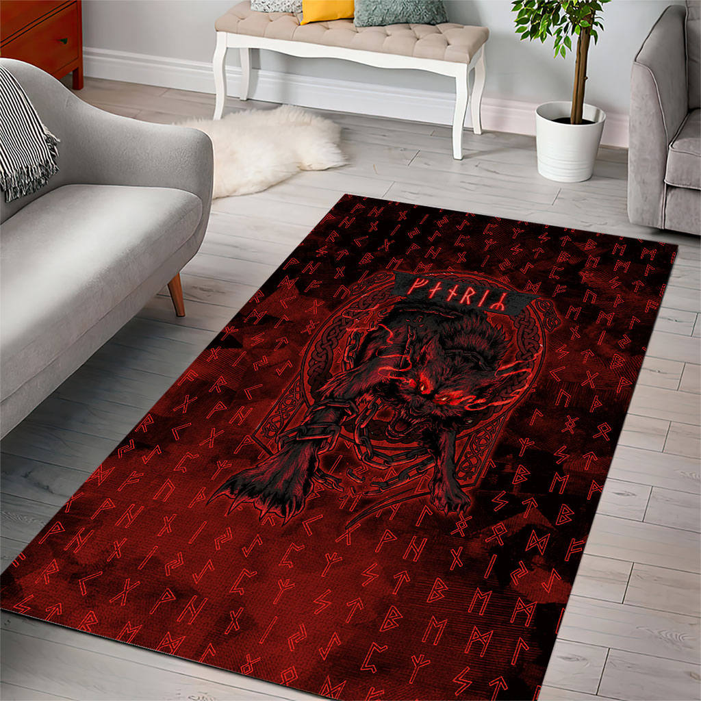 Fenrir Norse Wolf Area Rug Viking Runic Celtic Knot Dark Art