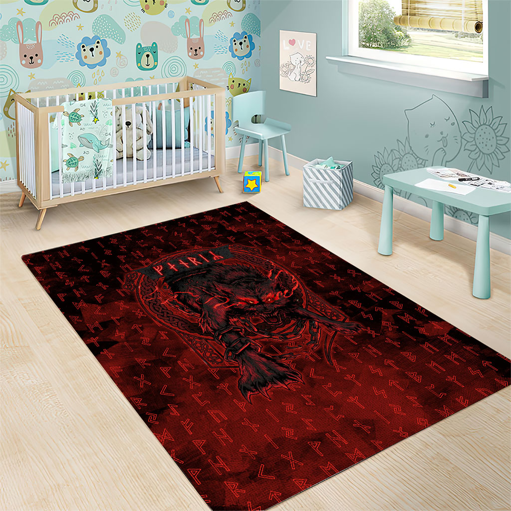 Fenrir Norse Wolf Area Rug Viking Runic Celtic Knot Dark Art