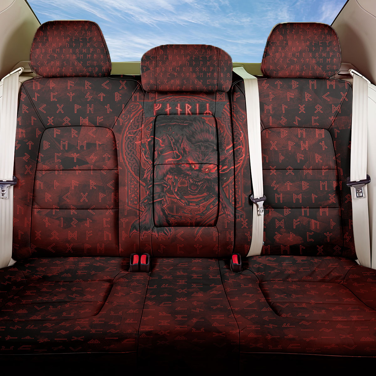 Fenrir Norse Wolf Back Car Seat Cover Viking Runic Celtic Knot Dark Art