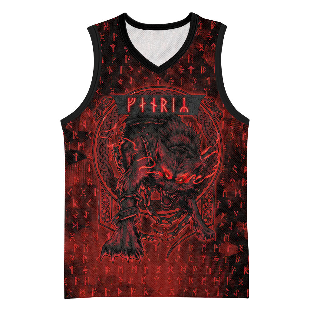 Fenrir Norse Wolf Basketball Jersey Viking Runic Celtic Knot Dark Art
