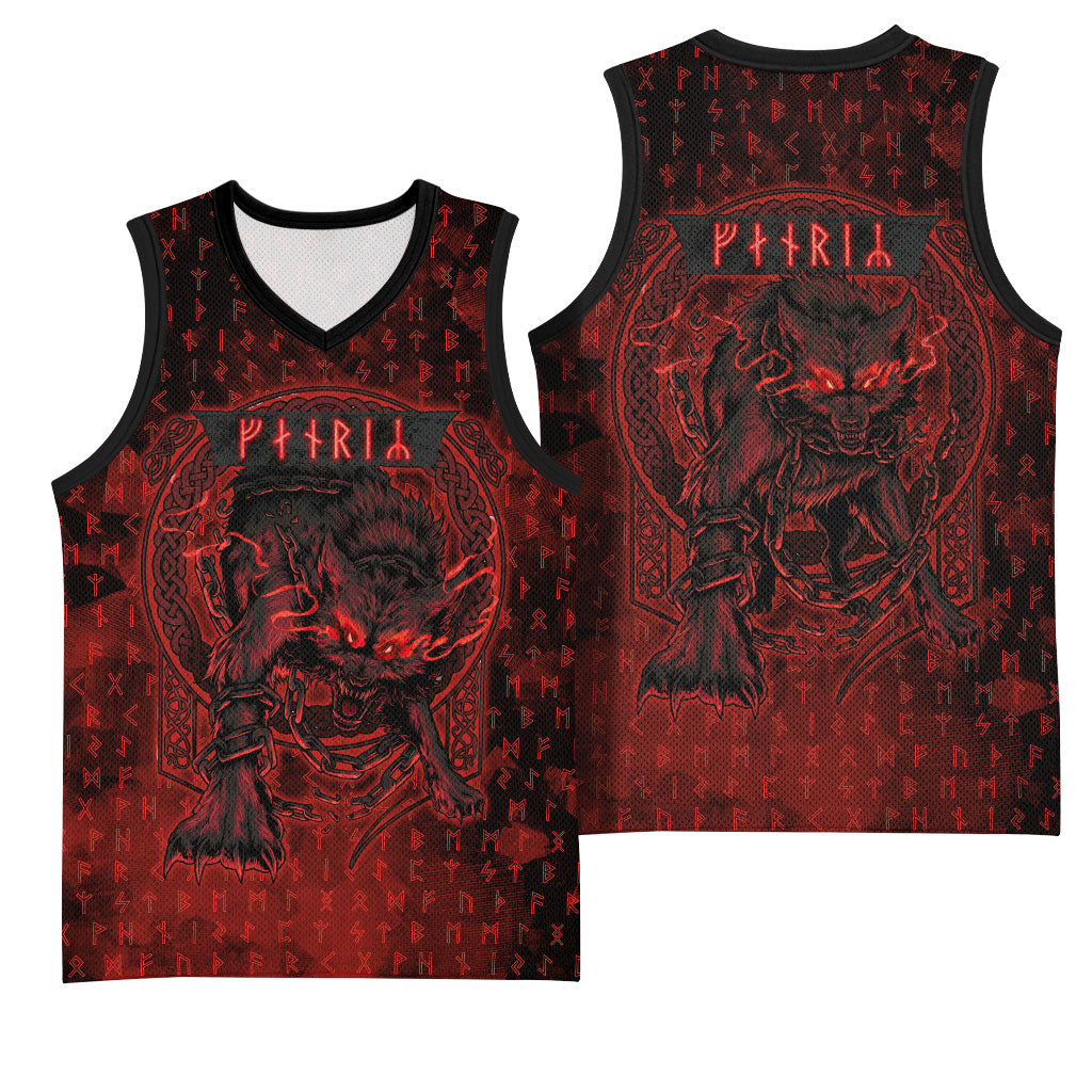 Fenrir Norse Wolf Basketball Jersey Viking Runic Celtic Knot Dark Art