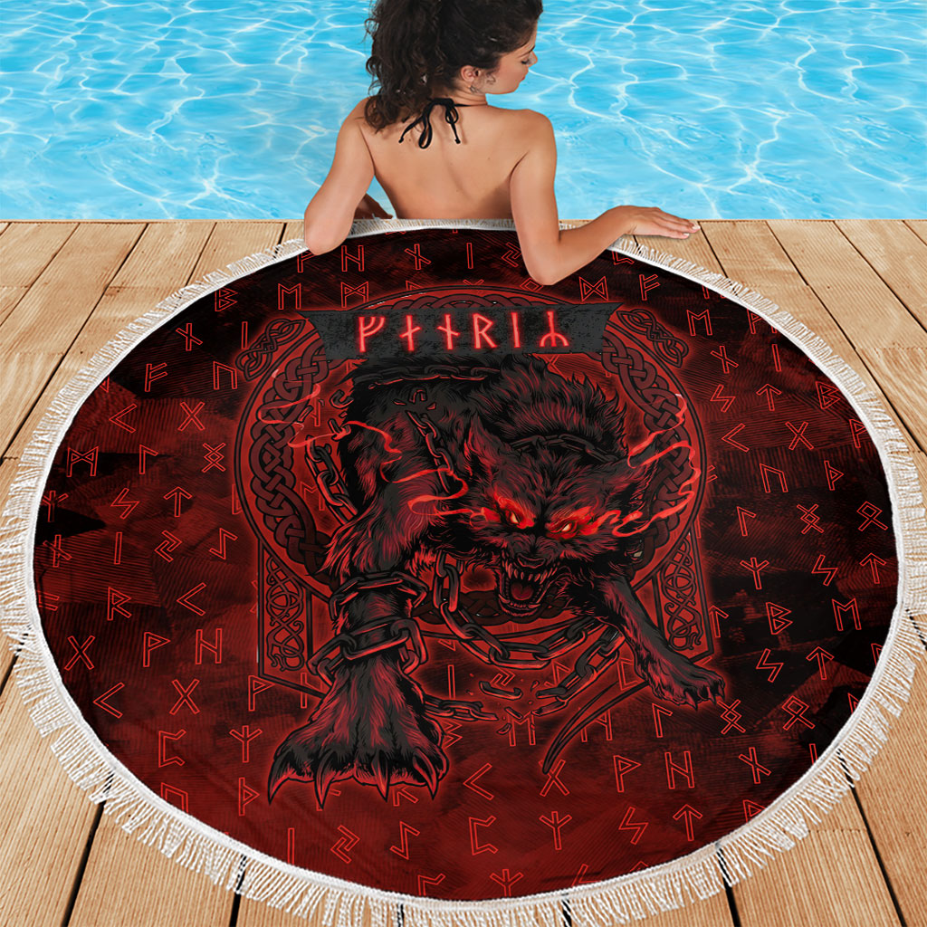Fenrir Norse Wolf Beach Blanket Viking Runic Celtic Knot Dark Art