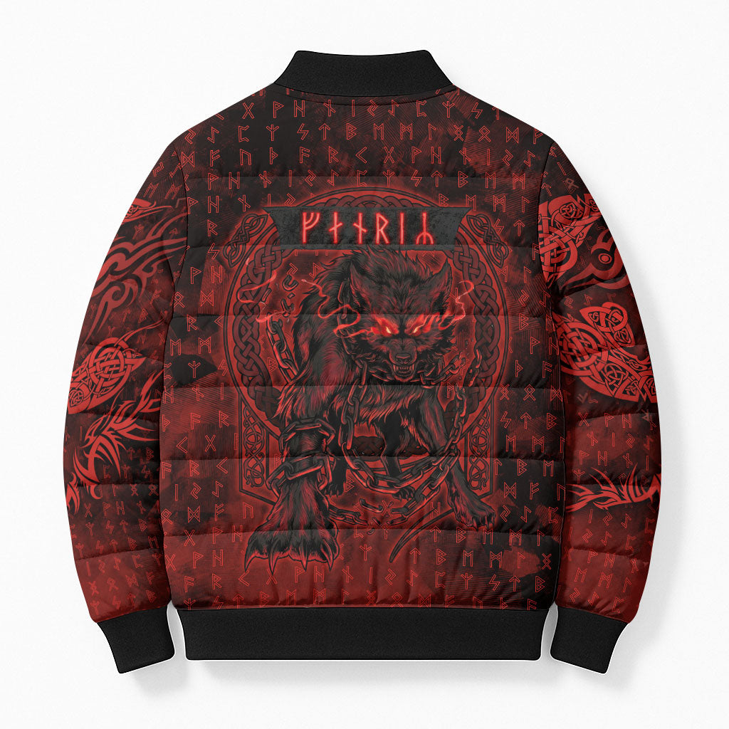 Fenrir Norse Wolf Bomber Puffer Jacket Viking Runic Celtic Knot Dark Art