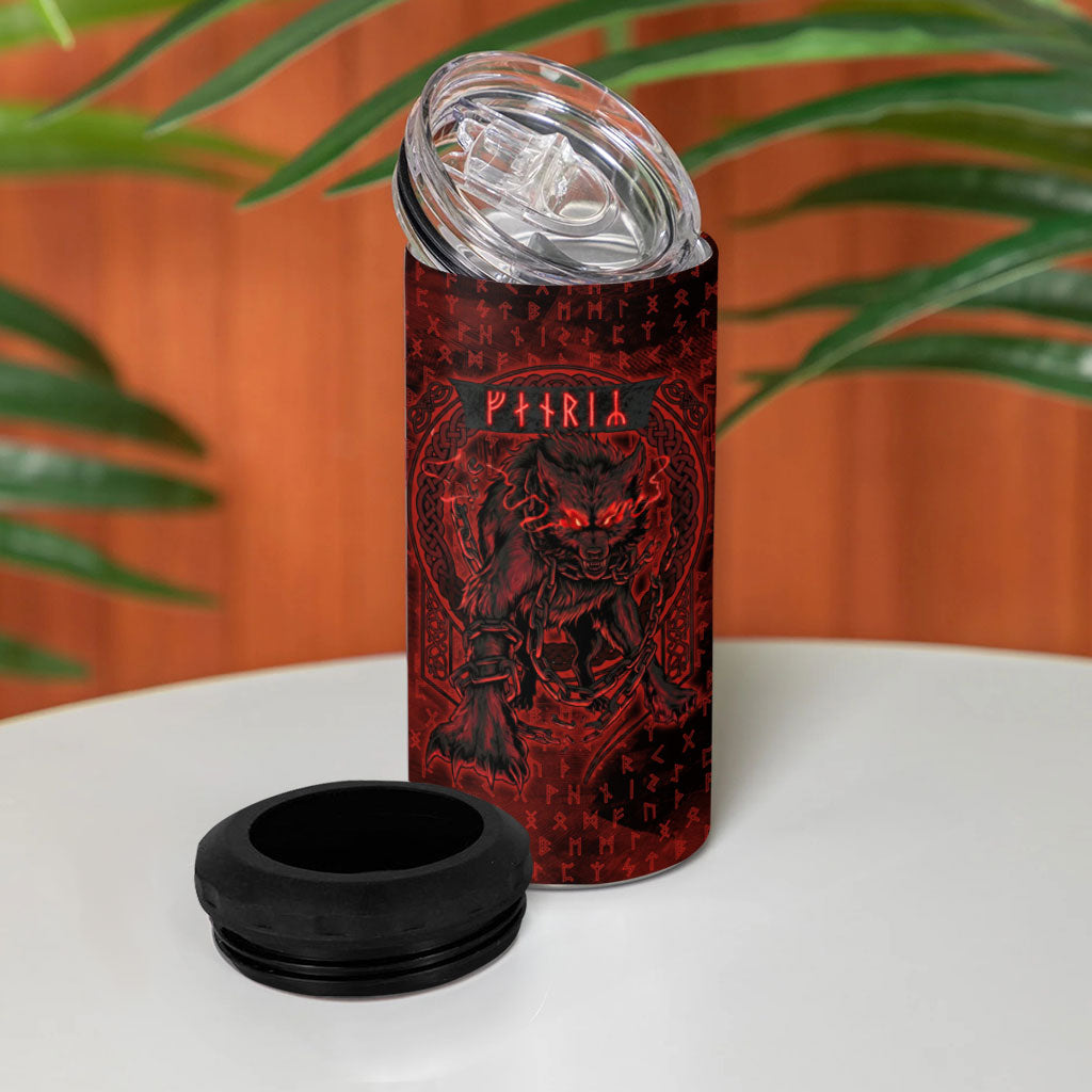 Fenrir Norse Wolf 4 in 1 Can Cooler Tumbler Viking Runic Celtic Knot Dark Art