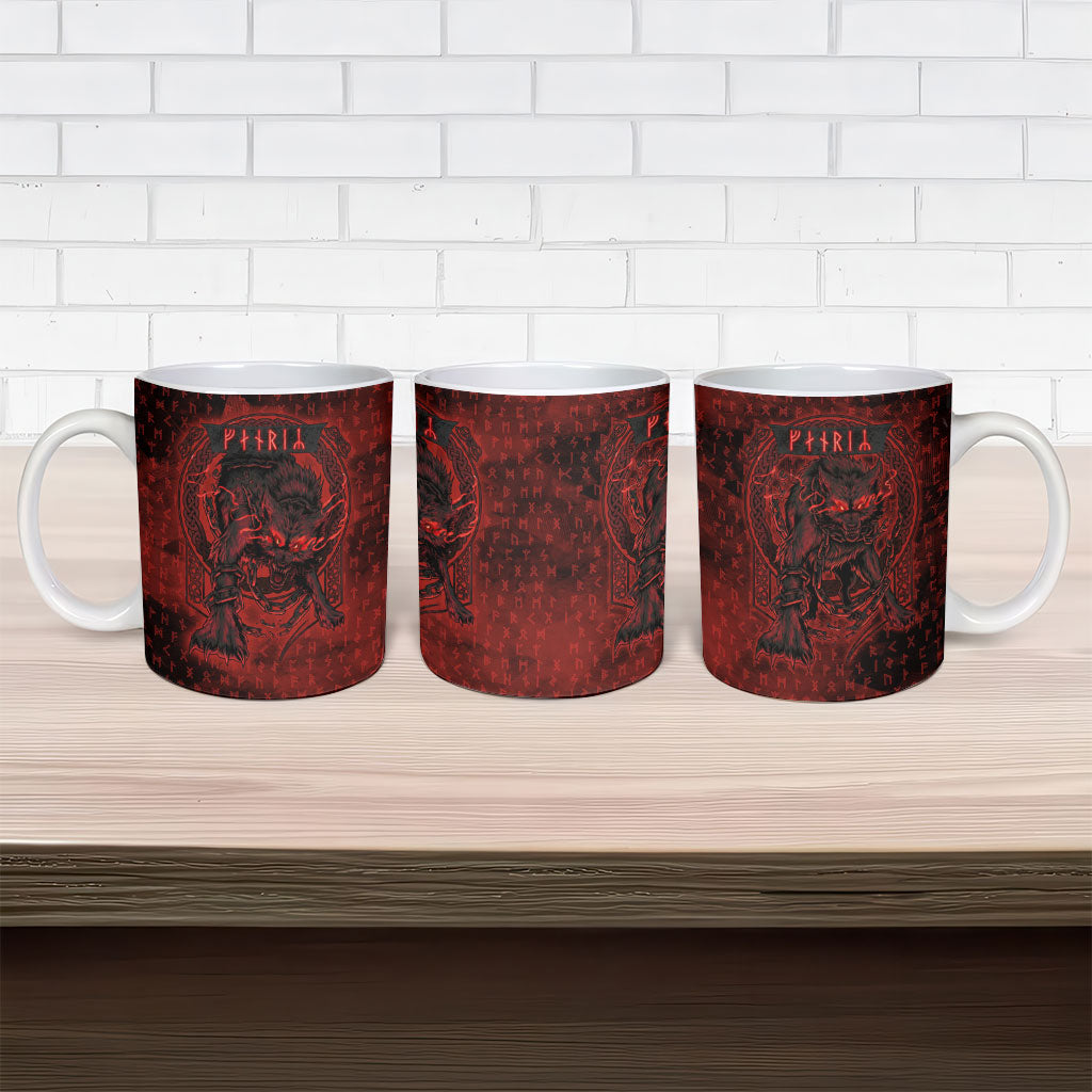 Fenrir Norse Wolf Ceramic Mug Viking Runic Celtic Knot Dark Art