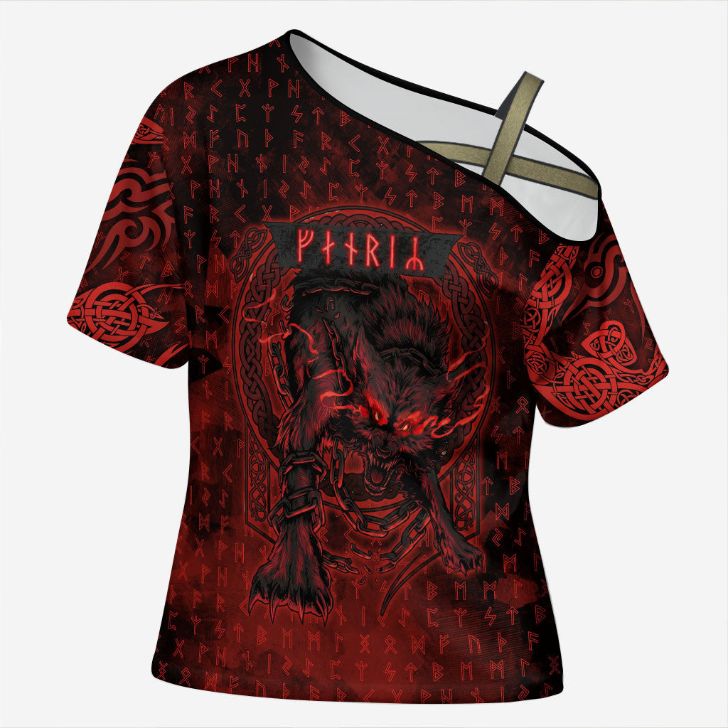 Fenrir Norse Wolf Cross Shoulder Shirt Viking Runic Celtic Knot Dark Art