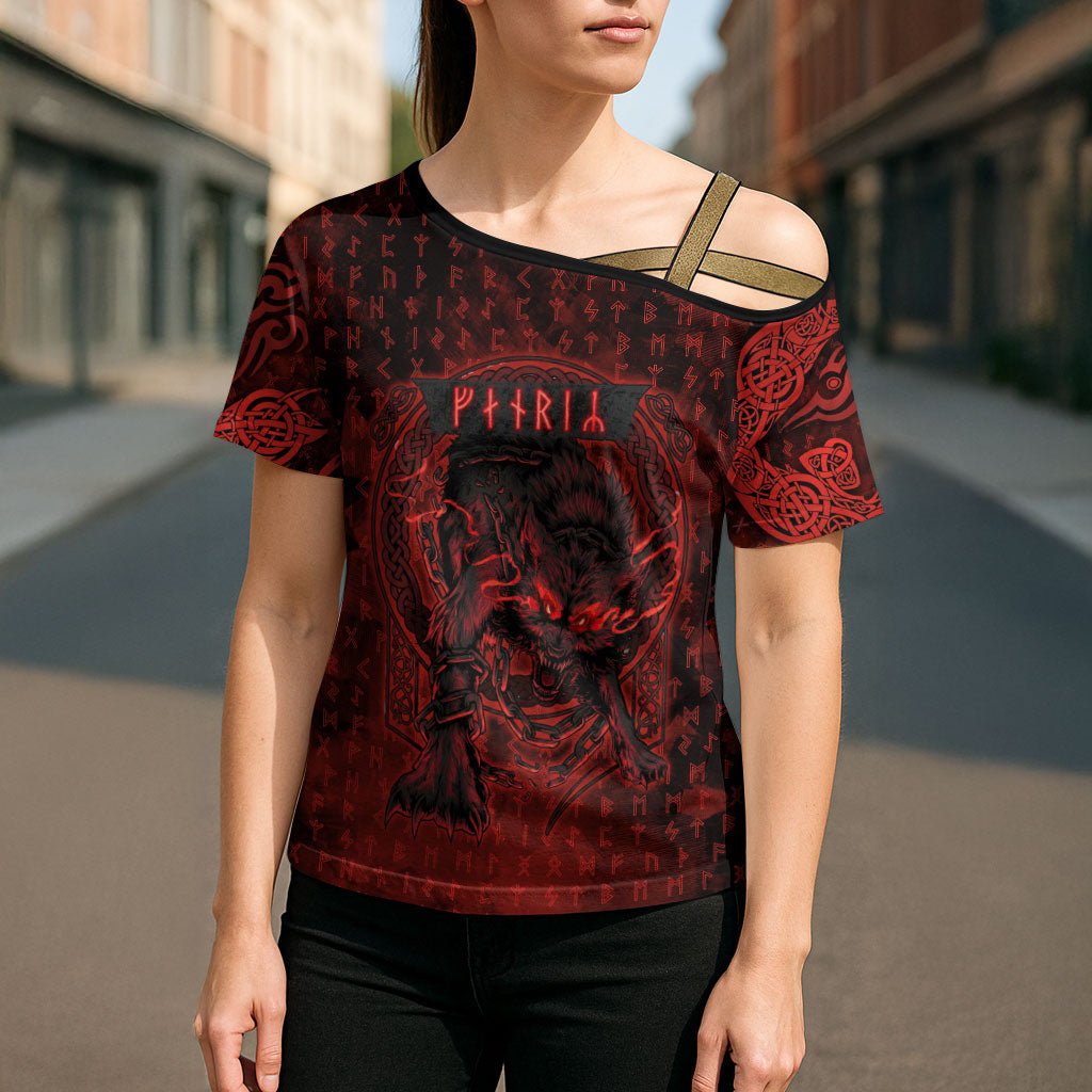 Fenrir Norse Wolf Cross Shoulder Shirt Viking Runic Celtic Knot Dark Art