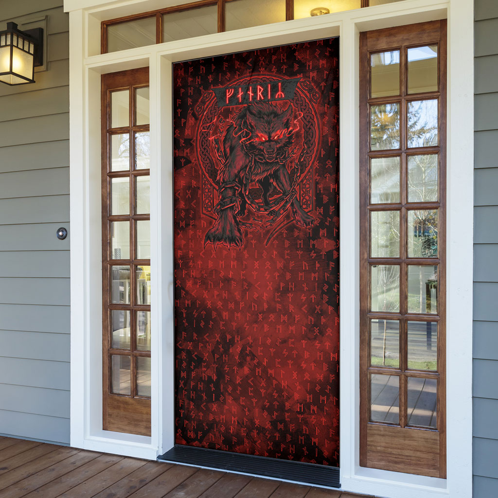 Fenrir Norse Wolf Door Cover Viking Runic Celtic Knot Dark Art