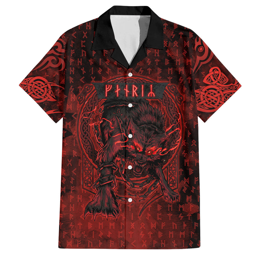 Fenrir Norse Wolf Hawaiian Shirt Viking Runic Celtic Knot Dark Art