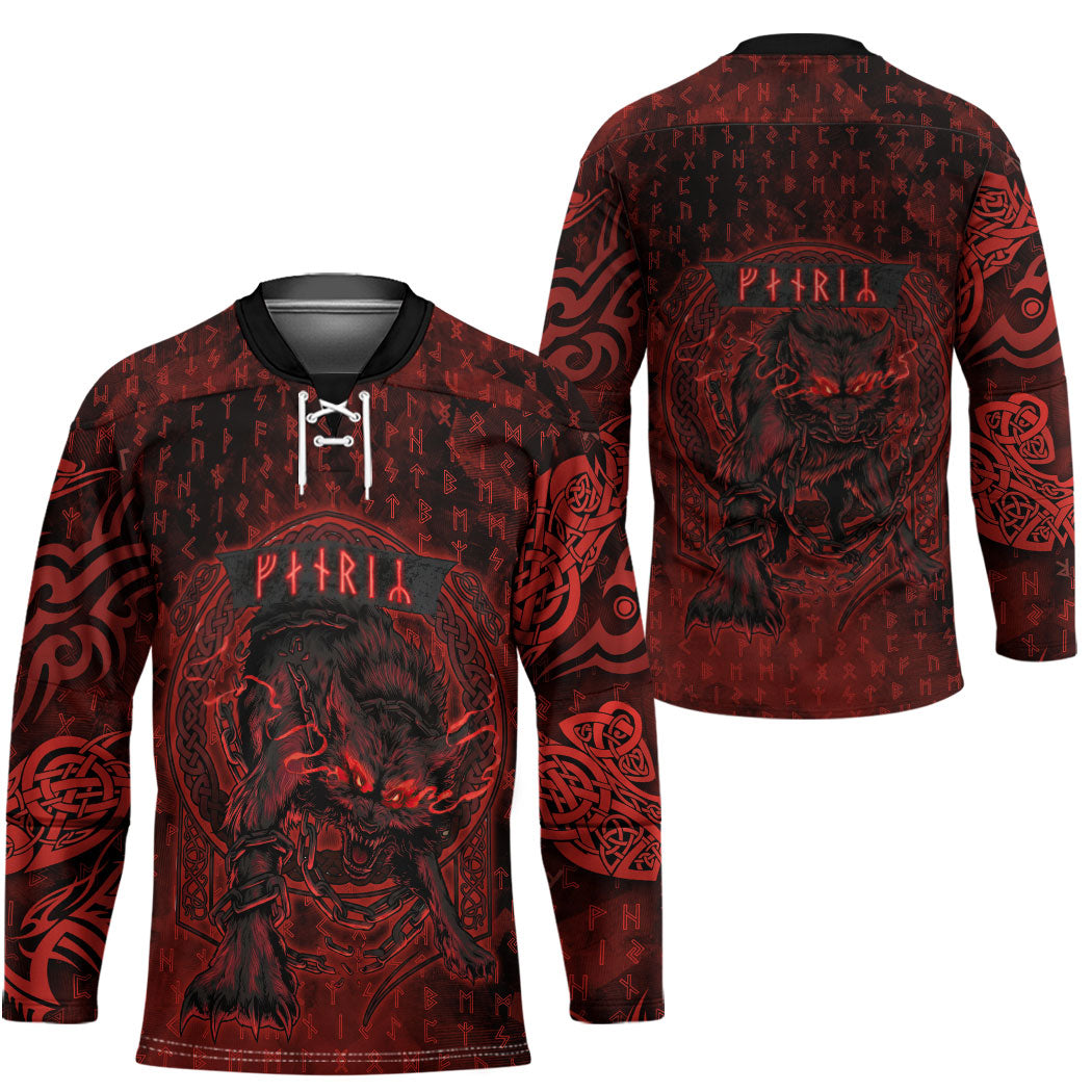 Fenrir Norse Wolf Hockey Jersey Viking Runic Celtic Knot Dark Art