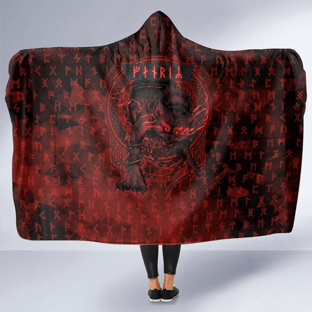 Fenrir Norse Wolf Hooded Blanket Viking Runic Celtic Knot Dark Art