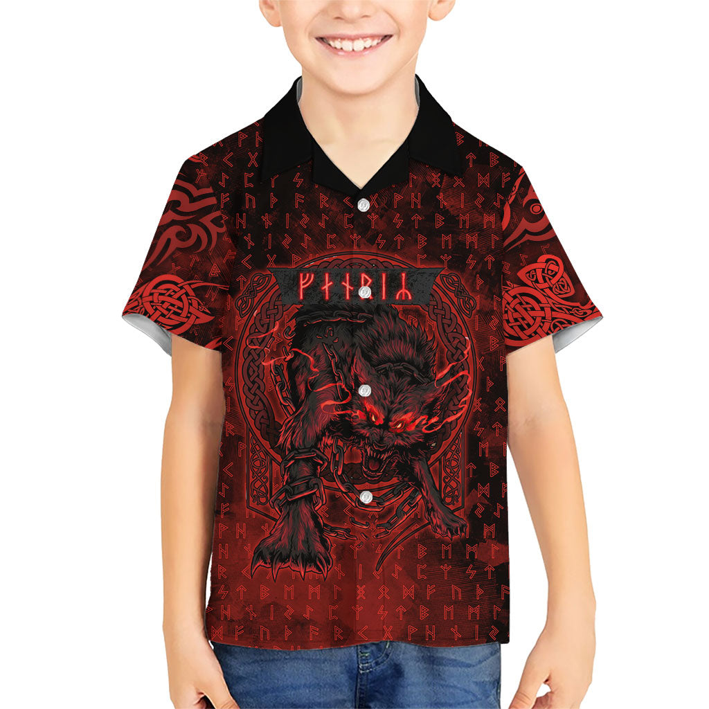 Fenrir Norse Wolf Kid Hawaiian Shirt Viking Runic Celtic Knot Dark Art
