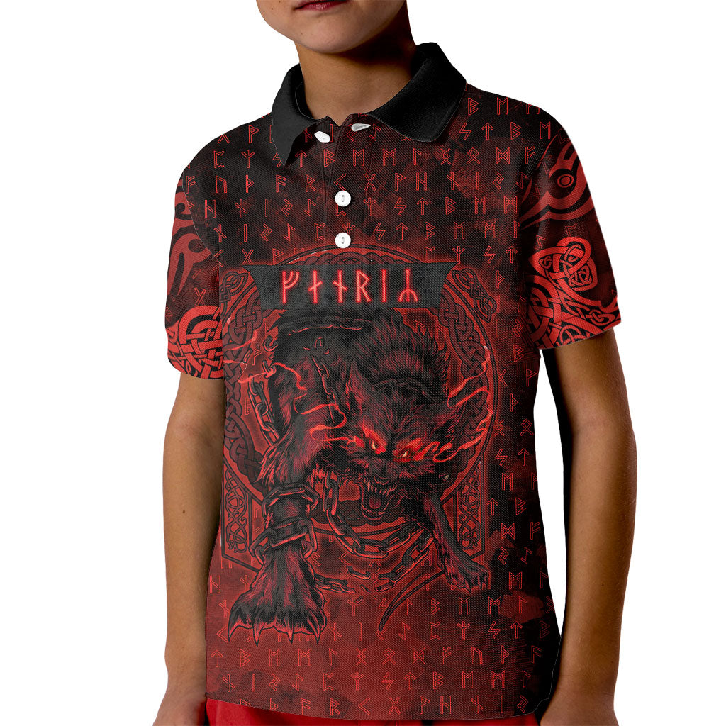 Fenrir Norse Wolf Kid Polo Shirt Viking Runic Celtic Knot Dark Art