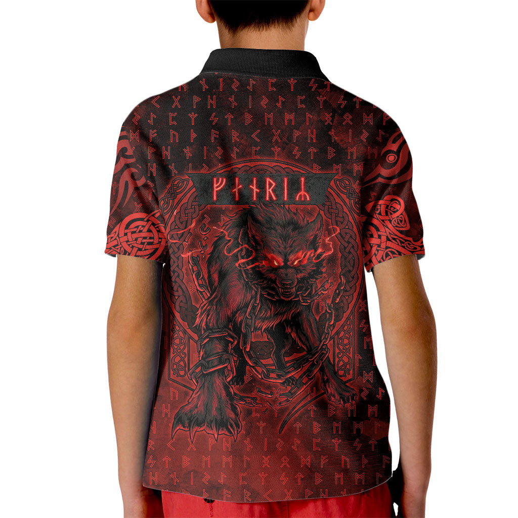 Fenrir Norse Wolf Kid Polo Shirt Viking Runic Celtic Knot Dark Art