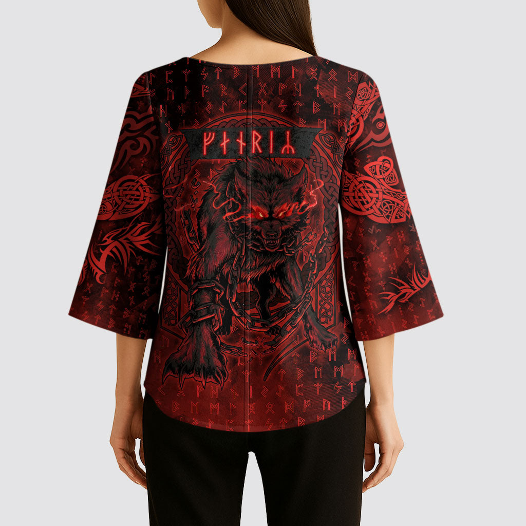 Fenrir Norse Wolf Kimono Sleeve Blouse Viking Runic Celtic Knot Dark Art