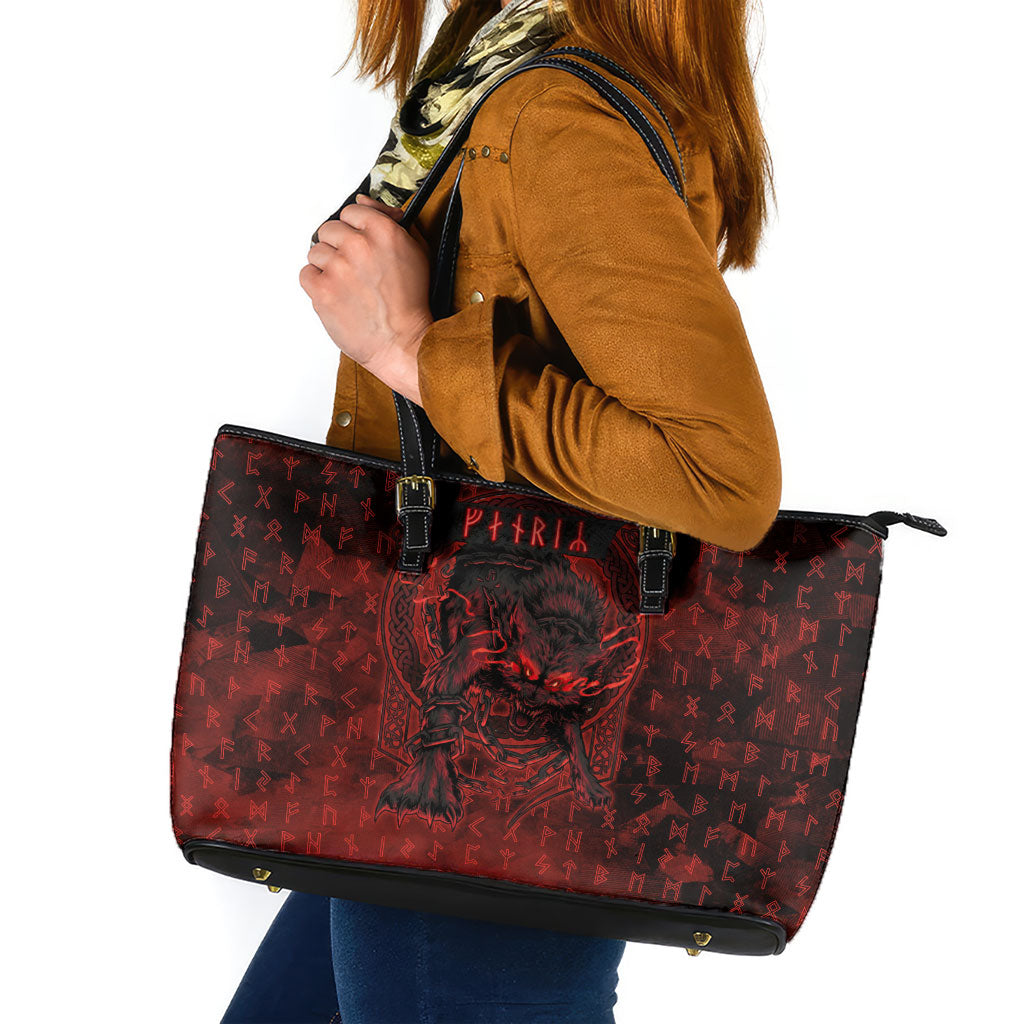 Fenrir Norse Wolf Leather Tote Bag Viking Runic Celtic Knot Dark Art