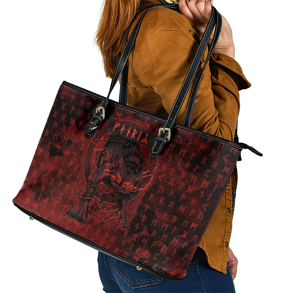 Fenrir Norse Wolf Leather Tote Bag Viking Runic Celtic Knot Dark Art