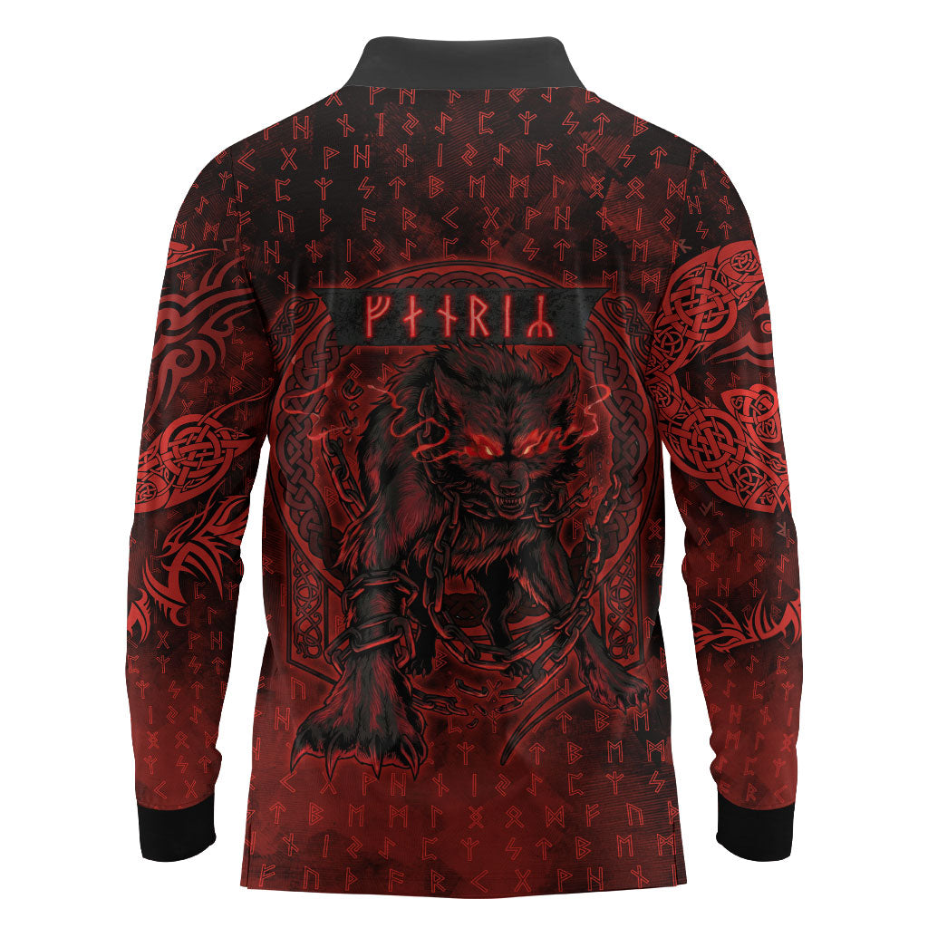 Fenrir Norse Wolf Long Sleeve Polo Shirt Viking Runic Celtic Knot Dark Art