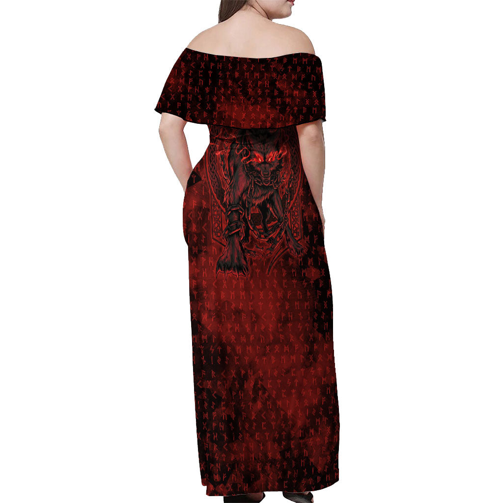 Fenrir Norse Wolf Off Shoulder Maxi Dress Viking Runic Celtic Knot Dark Art